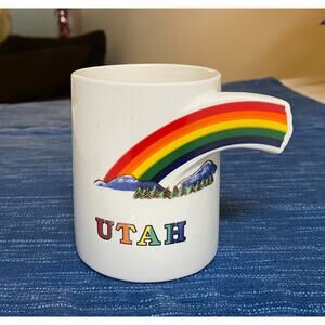 Vintage Utah 3D Rainbow Handle Mountains Souvenir Travel Mug Ceramic Japan 54B